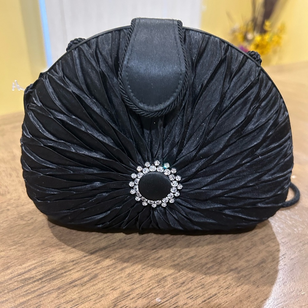 Elegant Black Evening Clutch with Crystal Accent, NWOT, 8 x 5.